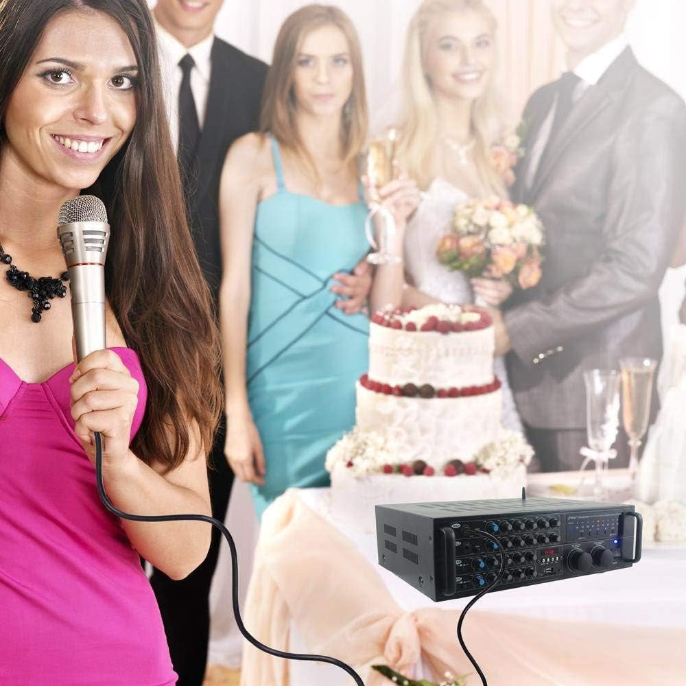 PMXAKB2000 - 2000 Watts (1000W + 1000W at 4 Ohms) DJ Karaoke Mixer and Amplifier with Built-In Bluetooth - 2 Microphone Inputs with Effects and EQ