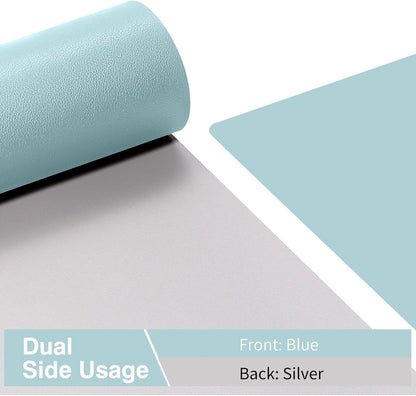 Dual Sided Desk Pad, Large Desk Mat, Waterproof Desk Blotter Protector Mouse Pad, Leather Desk Pad Large for Keyboard and Mouse (24" X 14", Blue/Silver)