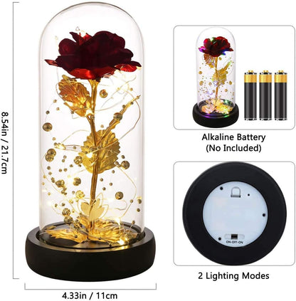 Valentines Day Gifts for Her, Beauty and the Beast Rose, Birthday Gifts for Women, Glass Dome Glowing Rose, Eternal Rose Blessing Valentine Flowers Gift for Mother Wife, or Girlfriend