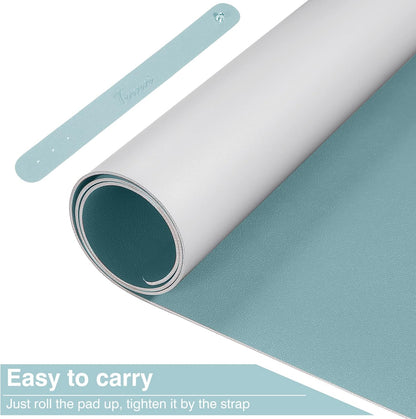 Dual Sided Desk Pad, Large Desk Mat, Waterproof Desk Blotter Protector Mouse Pad, Leather Desk Pad Large for Keyboard and Mouse (24" X 14", Blue/Silver)