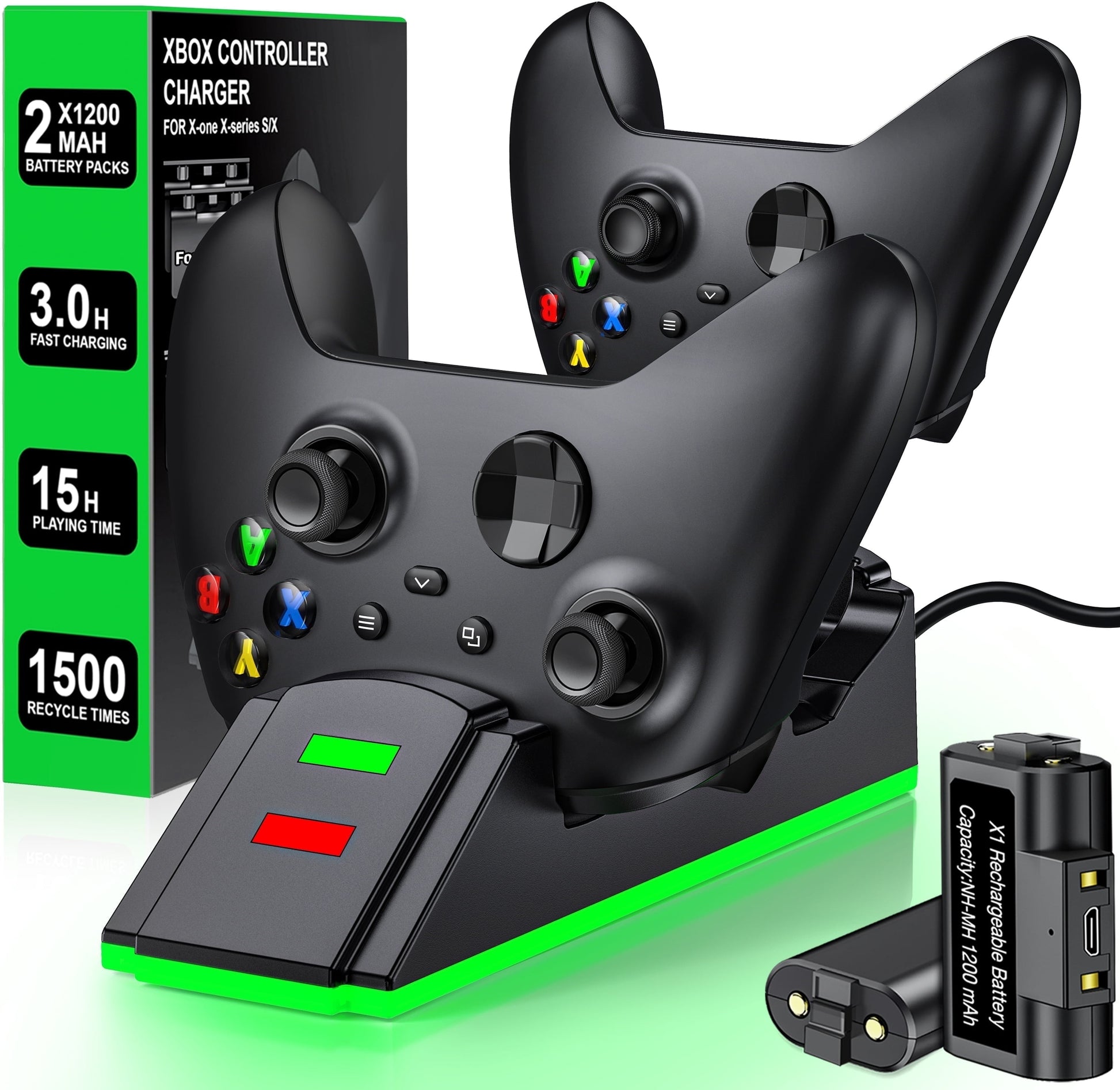 Xbox Controller Charger with 2 X 3600Mwh Rechargeable Battery Pack for Xbox Series X|S Controller
