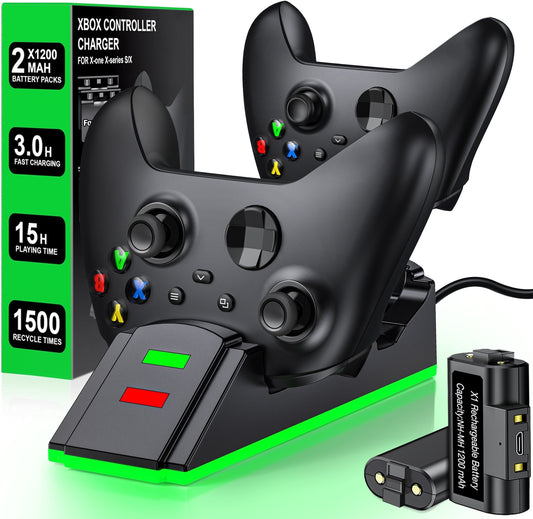 Xbox Controller Charger with 2 X 3600Mwh Rechargeable Battery Pack for Xbox Series X|S Controller