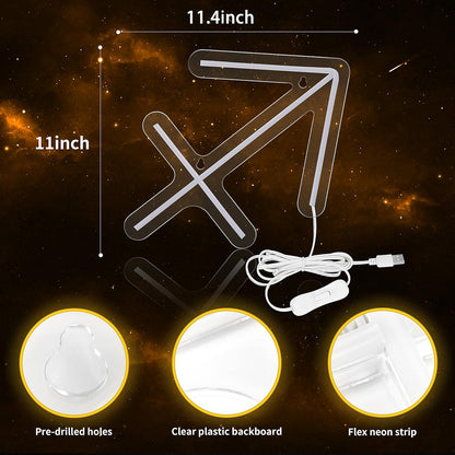 Neon Sign Sagittarius Zodiac Led Signs - Astrology Neon Wall Signs, Neon Lights for Bedroom - Zodiac Themed Neon Decor Birthday Gift (11.4 X 11 Inch)