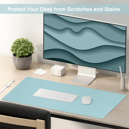 Dual Sided Desk Pad, Large Desk Mat, Waterproof Desk Blotter Protector Mouse Pad, Leather Desk Pad Large for Keyboard and Mouse (24" X 14", Blue/Silver)
