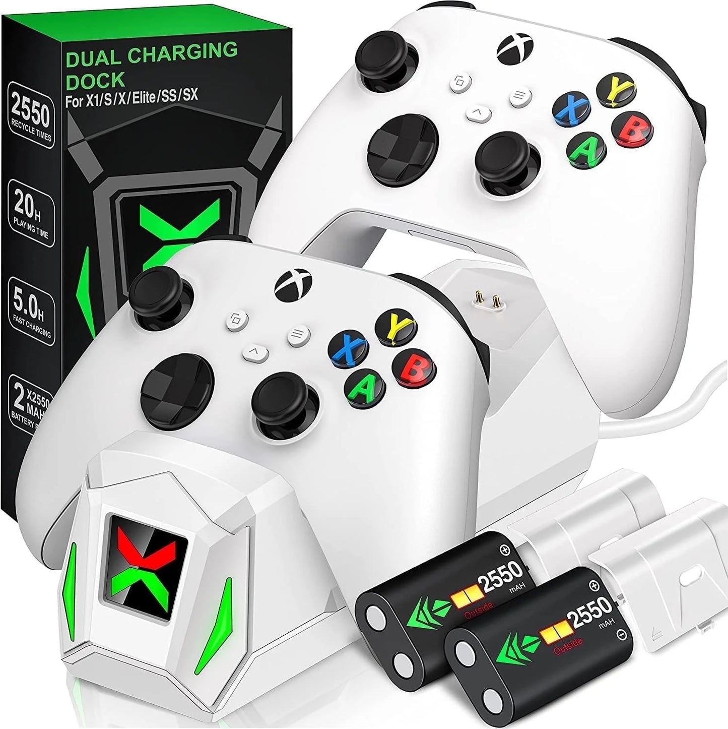 Xbox Controller Charger Station, 2 X5520Mwh Rechargeable Battery Pack for Xbox Series S/Xbox One X/One S/Xbox Elite/ Xbox Series X Controller