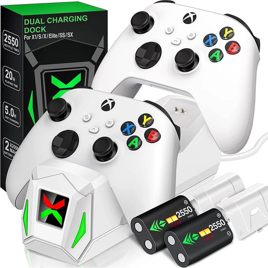 Xbox Controller Charger Station, 2 X5520Mwh Rechargeable Battery Pack for Xbox Series S/Xbox One X/One S/Xbox Elite/ Xbox Series X Controller
